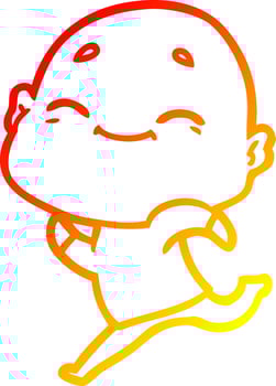 warm gradient line drawing happy cartoon bald man vector