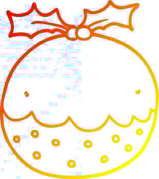 warm gradient line drawing cartoon christmas pudding vector