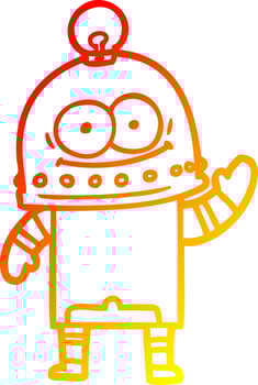 warm gradient line drawing happy carton robot with light bulb vector