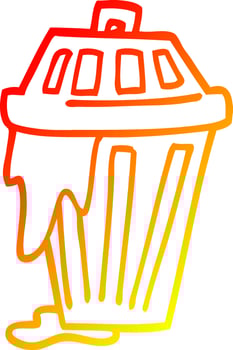 warm gradient line drawing cartoon waste bin vector