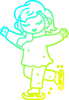 cold gradient line drawing cartoon girl ice skating vector