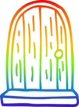 rainbow gradient line drawing cartoon old wood door vector