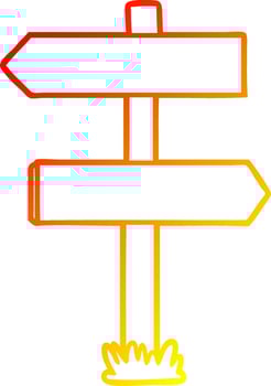 warm gradient line drawing cartoon sign post vector