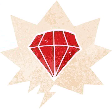 cartoon tattoo diamond and speech bubble in retro textured style vector