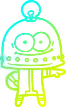 cold gradient line drawing happy carton robot with light bulb vector