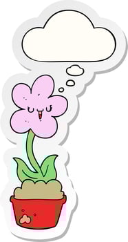cute cartoon flower and thought bubble as a printed sticker vector