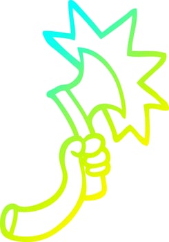 cold gradient line drawing cartoon arm with axe vector