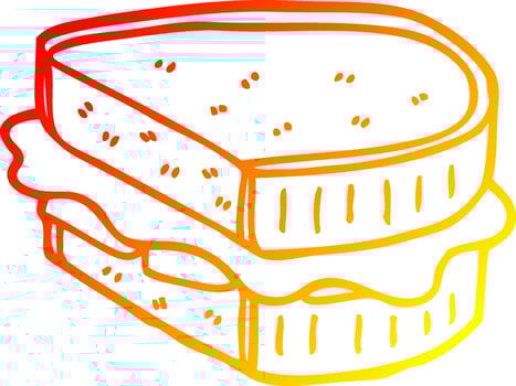 warm gradient line drawing cartoon loaded sandwich vector
