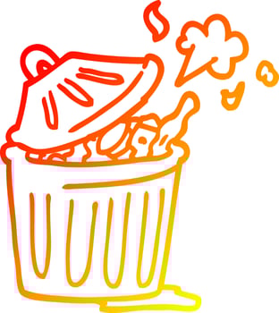 warm gradient line drawing cartoon waste bin vector