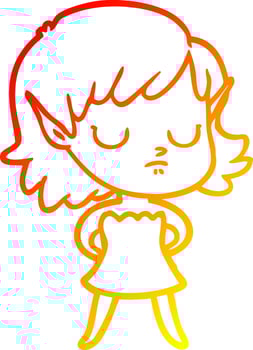 warm gradient line drawing cartoon elf girl vector