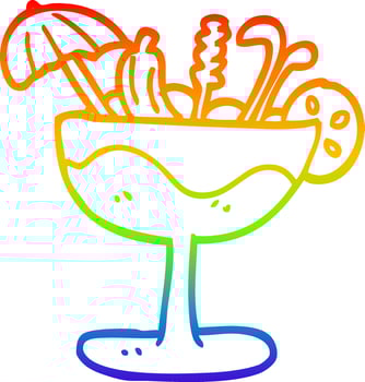 rainbow gradient line drawing cartoon tropical cocktail vector