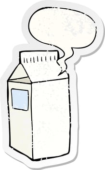 cartoon milk carton and speech bubble distressed sticker vector