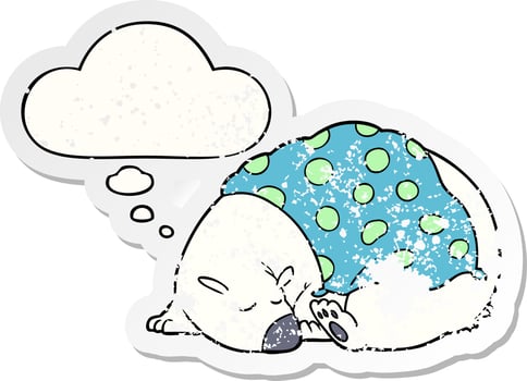cartoon polar bear sleeping and thought bubble as a distressed worn sticker vector