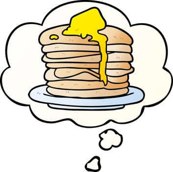 cartoon stack of pancakes and thought bubble in smooth gradient style vector