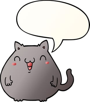 cartoon cat and speech bubble in smooth gradient style vector