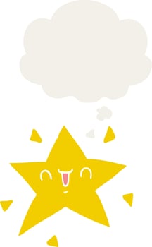 cartoon happy star and thought bubble in retro style vector