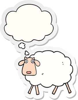 cartoon sheep and thought bubble as a printed sticker vector