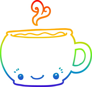 rainbow gradient line drawing cartoon hot cup of coffee vector