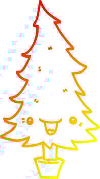 warm gradient line drawing cute cartoon christmas tree vector