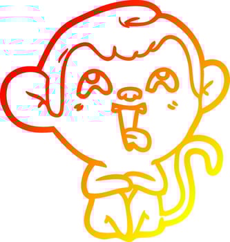 warm gradient line drawing crazy cartoon monkey vector