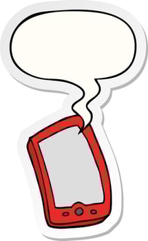 cartoon mobile phone and speech bubble sticker vector