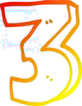 warm gradient line drawing cartoon number three vector