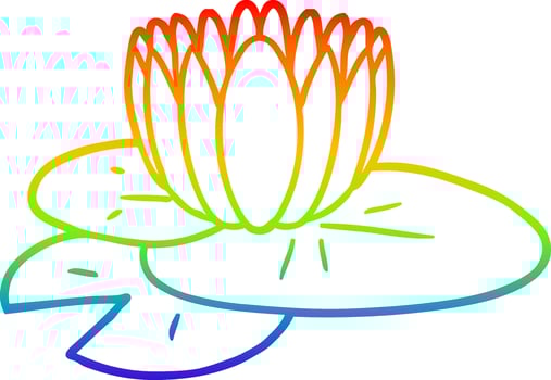 rainbow gradient line drawing cartoon water lily vector