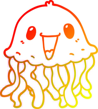 warm gradient line drawing cartoon jellyfish vector