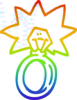 rainbow gradient line drawing cartoon engagement ring vector