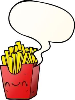cartoon fries in box and speech bubble in smooth gradient style vector