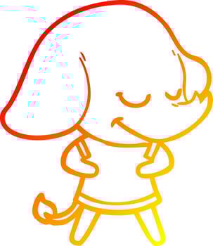 warm gradient line drawing cartoon smiling elephant vector