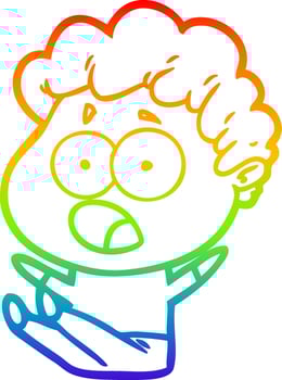 rainbow gradient line drawing cartoon man gasping in surprise vector