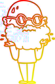 warm gradient line drawing cartoon worried man with beard and sunglasses vector