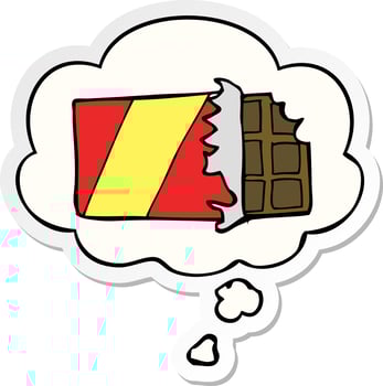 cartoon chocolate bar and thought bubble as a printed sticker vector