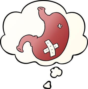 cartoon stomach and thought bubble in smooth gradient style vector
