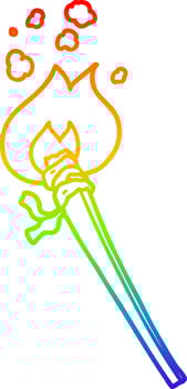 rainbow gradient line drawing cartoon burning torch vector