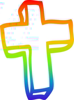 rainbow gradient line drawing cartoon wood cross vector