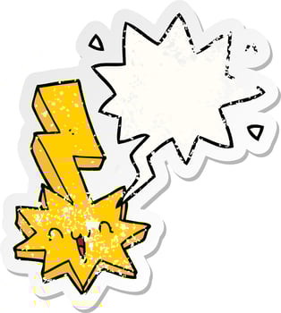 cartoon lightning bolt and speech bubble distressed sticker vector