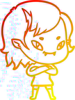 warm gradient line drawing cartoon friendly vampire girl vector
