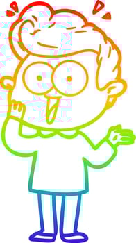 rainbow gradient line drawing cartoon staring man vector