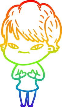 rainbow gradient line drawing cartoon happy woman vector