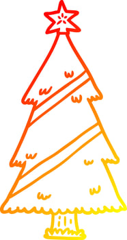 warm gradient line drawing christmas tree vector