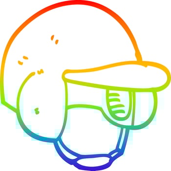 rainbow gradient line drawing cartoon baseball helmet vector