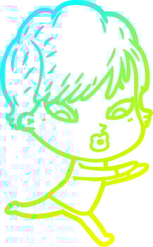 cold gradient line drawing cartoon woman vector