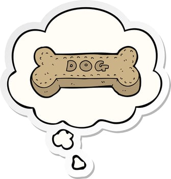 cartoon dog biscuit and thought bubble as a printed sticker vector