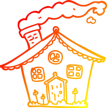 warm gradient line drawing cartoon house vector