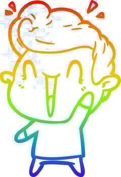 rainbow gradient line drawing cartoon excited man vector