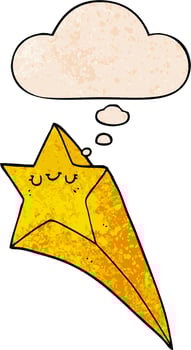 cartoon shooting star and thought bubble in grunge texture pattern style vector