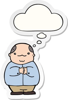 cartoon balding man and thought bubble as a printed sticker vector