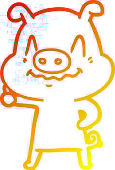 warm gradient line drawing nervous cartoon pig vector